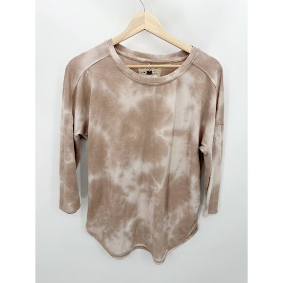Cupio Top Women MEDIUM Brown White Tie Dye Long Sleeve Crew Neck Pullover - Picture 1 of 8